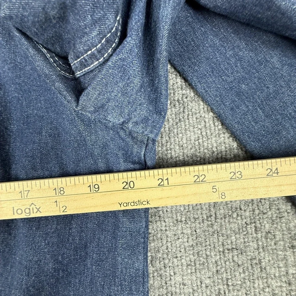 Denim & Co. Blazer Jacket Womens Medium Blue Denim Lace Trim Button Front Boho - Picture 14 of 15